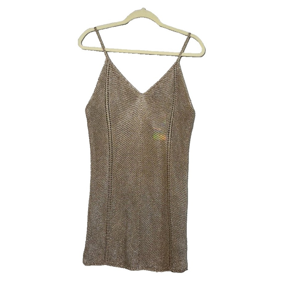 Metallic Knit Tank Mini Dress M Chainmail Mesh Shimmer Shiny Festive Holiday 90s